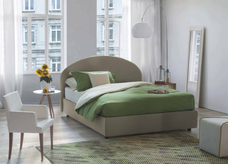 Letto piazza e mezza Connie, Letto contenitore con rivestimento in tessuto, 100% Made in Italy, Apertura frontale, con materasso Cm 120x190 incluso, Tortora