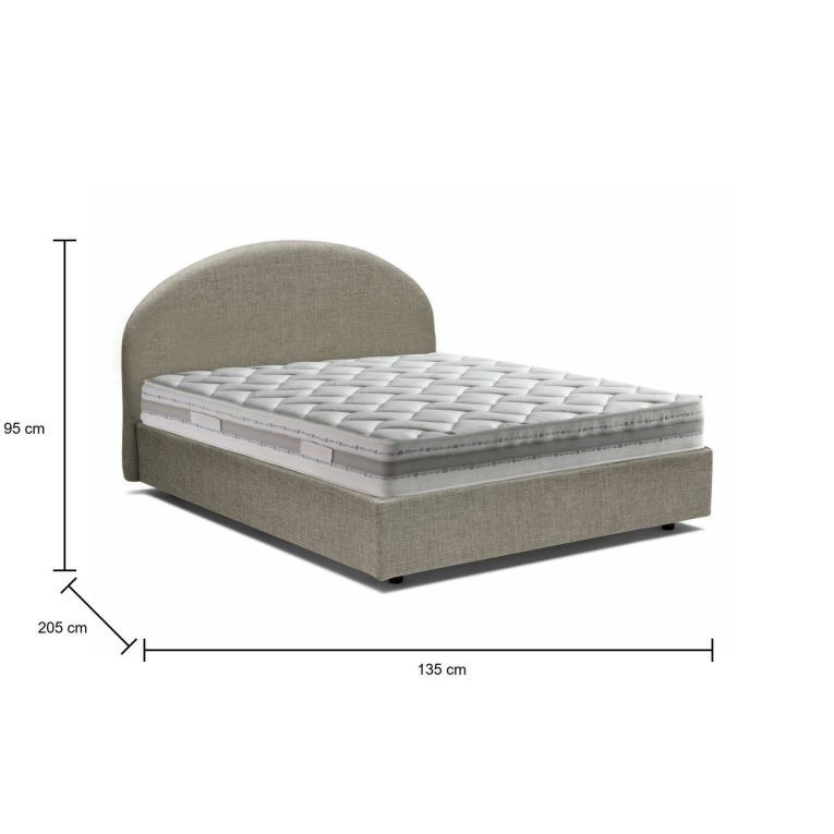 Letto piazza e mezza Connie, Letto contenitore con rivestimento in tessuto, 100% Made in Italy, Apertura frontale, con materasso Cm 120x190 incluso, Tortora