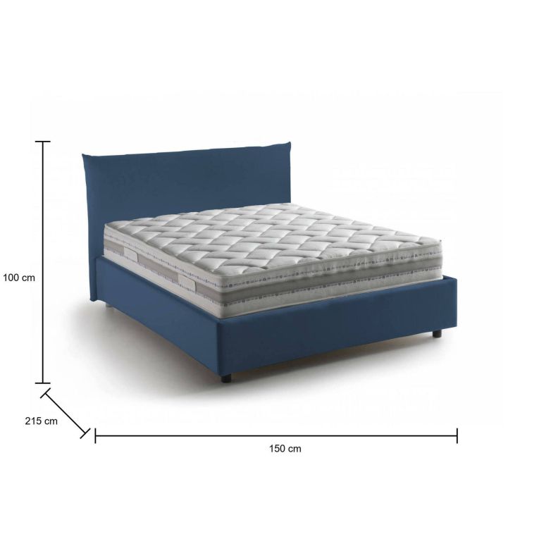 Letto piazza e mezza Creta, Letto contenitore con rivestimento in tessuto, 100% Made in Italy, Apertura frontale, con materasso Cm 120x190 incluso, Blu