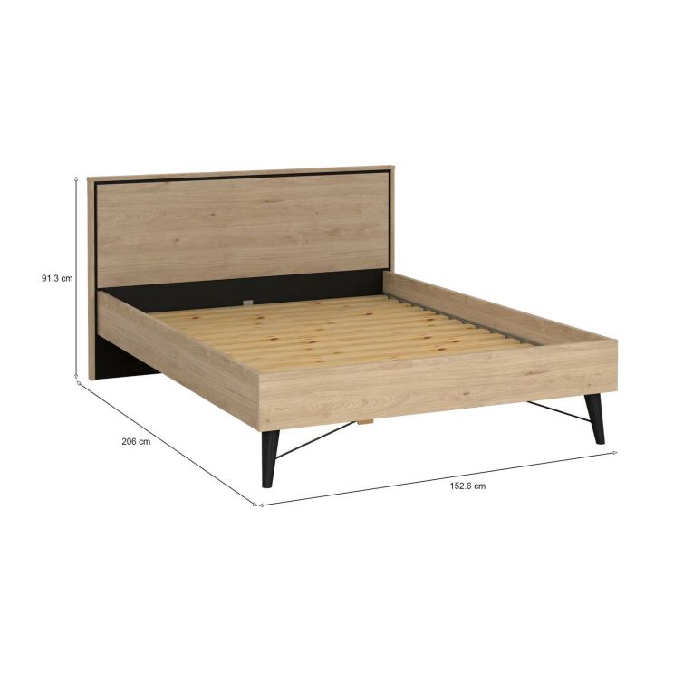 Letto piazza e mezza Dalee, Sommier per camera da letto, Giroletto per stanza, Struttura porta materasso, 206x153 h91 cm, Rovere