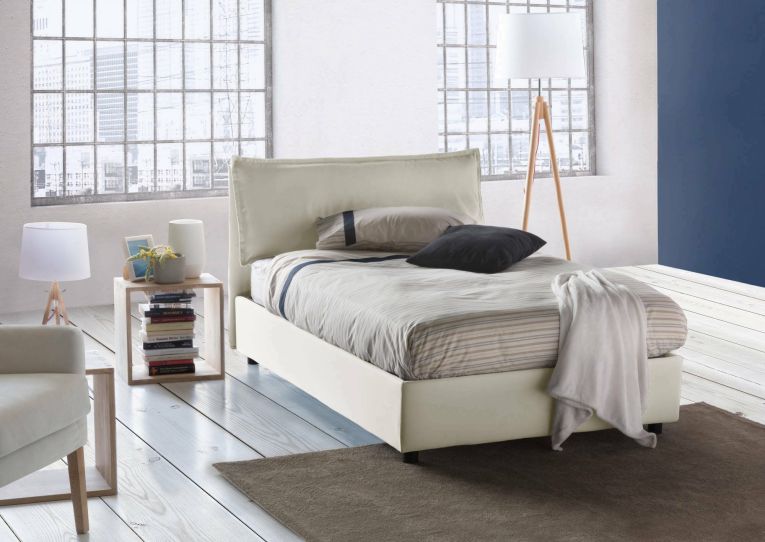 Letto piazza e mezza Desiree, Letto contenitore con rivestimento in tessuto, 100% Made in Italy, Apertura frontale, con materasso Cm 120x190 incluso, Beige