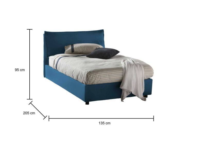 Letto piazza e mezza Desiree, Letto contenitore con rivestimento in tessuto, 100% Made in Italy, Apertura frontale, con materasso Cm 120x190 incluso, Blu