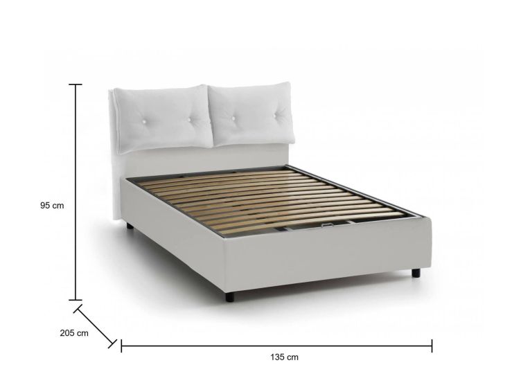 Letto piazza e mezza Emily, Letto contenitore con rivestimento in ecopelle, 100% Made in Italy, Apertura frontale, con materasso Cm 120x190 incluso, Bianco