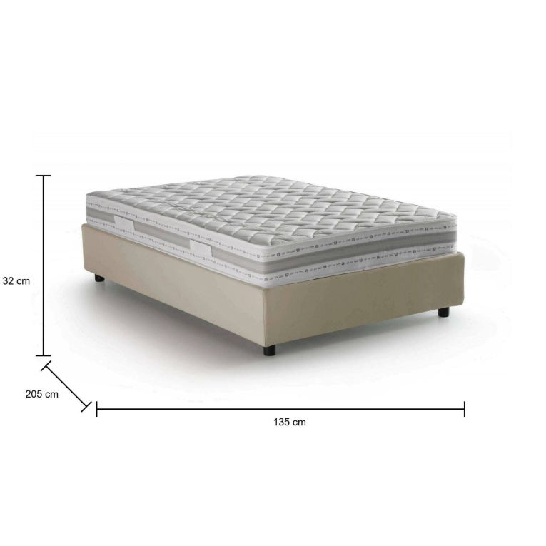 Letto piazza e mezza Gaia, Letto contenitore con rivestimento in tessuto, 100% Made in Italy, Apertura laterale, con materasso Cm 120x190 incluso, Beige