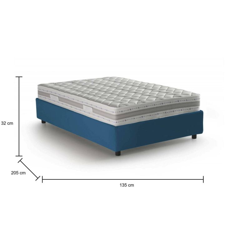 Letto piazza e mezza Gaia, Letto contenitore con rivestimento in tessuto, 100% Made in Italy, Apertura laterale, con materasso Cm 120x190 incluso, Blu