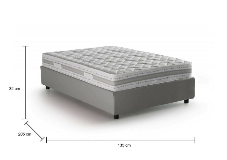 Letto piazza e mezza Gaia, Letto contenitore con rivestimento in tessuto, 100% Made in Italy, Apertura laterale, con materasso Cm 120x190 incluso, Grigio