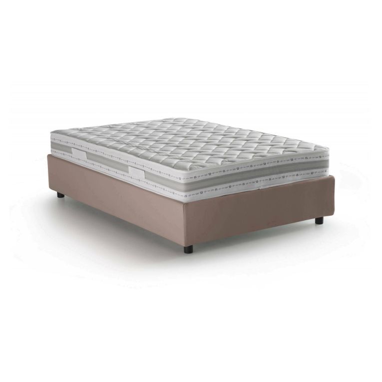 Letto piazza e mezza Gaia, Letto contenitore con rivestimento in tessuto, 100% Made in Italy, Apertura laterale, con materasso Cm 120x190 incluso, Tortora
