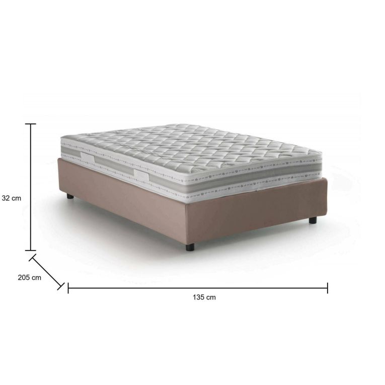Letto piazza e mezza Gaia, Letto contenitore con rivestimento in tessuto, 100% Made in Italy, Apertura laterale, con materasso Cm 120x190 incluso, Tortora