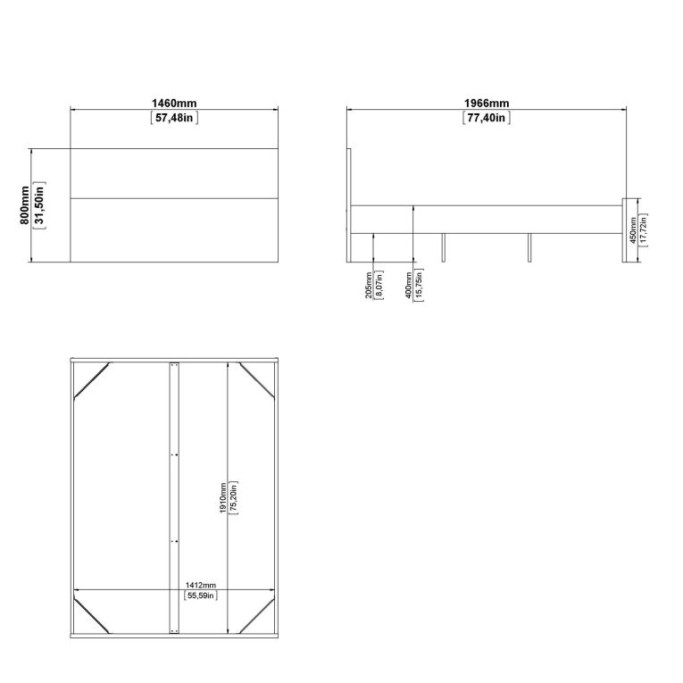 Letto piazza e mezza Geraldine, Sommier per camera da letto, Giroletto per stanza, Struttura porta materasso, 146x197 h80 cm, Nero