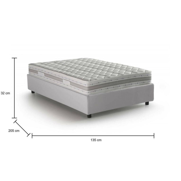 Letto piazza e mezza Greta, Letto contenitore con rivestimento in ecopelle, 100% Made in Italy, Apertura laterale, con materasso Cm 120x190 incluso, Bianco