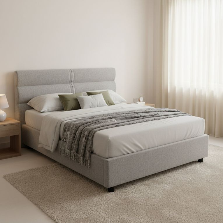 Letto Piazza e Mezza Grigio Materasso Incluso Sfoderabile, Contenitore Made in Italy - Briosco