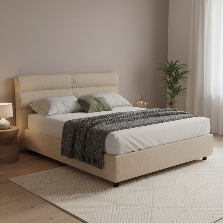 Letto Piazza e Mezza Grigio Tortora Materasso Incluso Sfoderabile, Contenitore Made in Italy - Brinzio