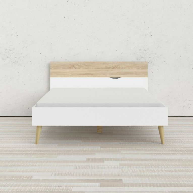 Letto piazza e mezza Kirk, 146x197 h84 cm, Bianco e Quercia