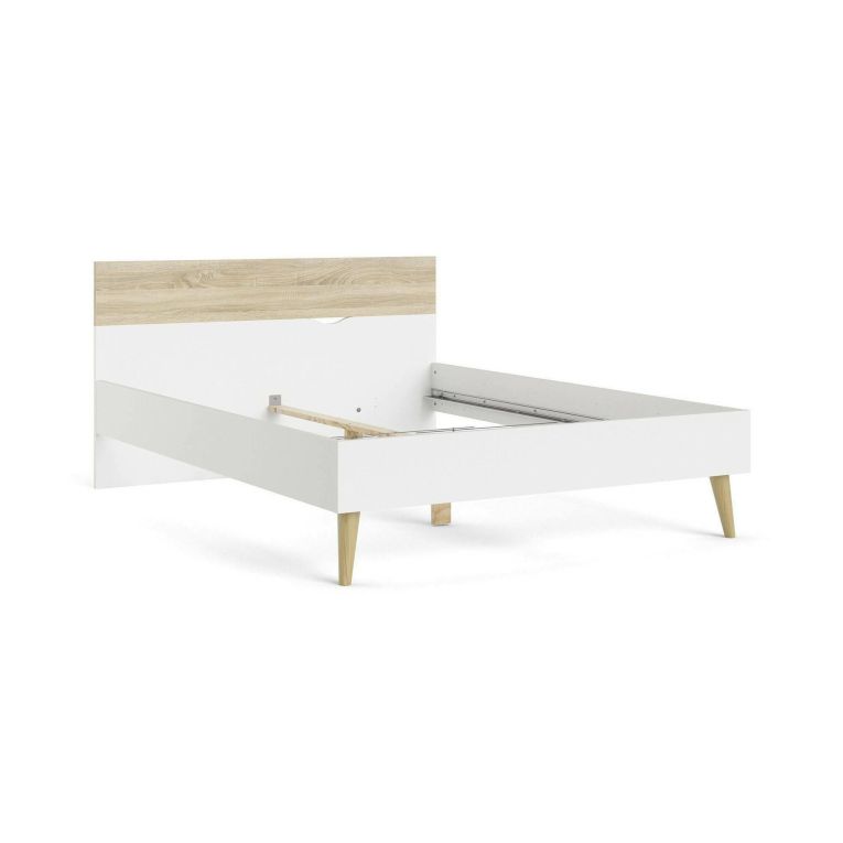 Letto piazza e mezza Kirk, 146x197 h84 cm, Bianco e Quercia