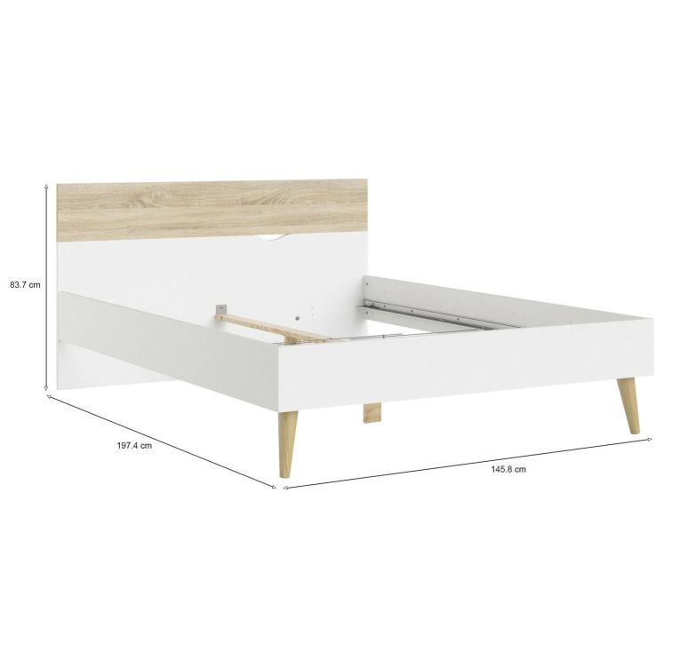 Letto piazza e mezza Kirk, 146x197 h84 cm, Bianco e Quercia