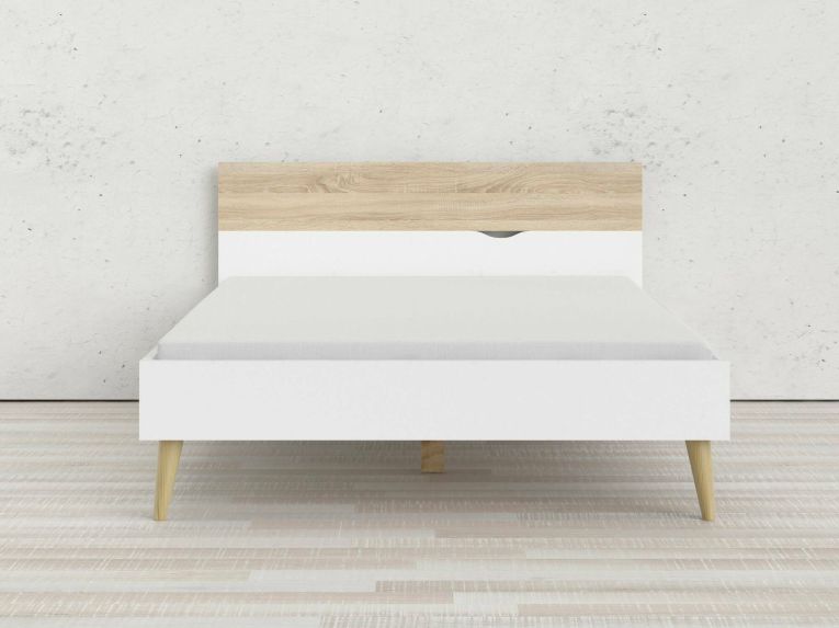 Letto piazza e mezza Kirk, 146x197 h84 cm, Bianco e Quercia