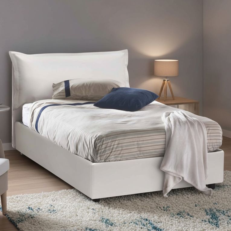 Letto piazza e mezza Latona, adatto per materasso Cm 120x190, Bianco