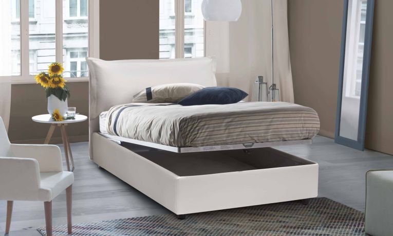 Letto piazza e mezza Latona, adatto per materasso Cm 120x190, Bianco