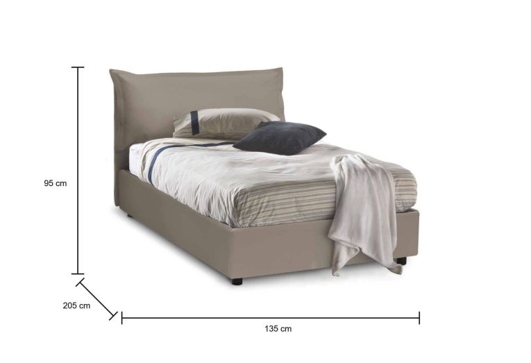 Letto piazza e mezza Latona, adatto per materasso Cm 120x190, Tortora