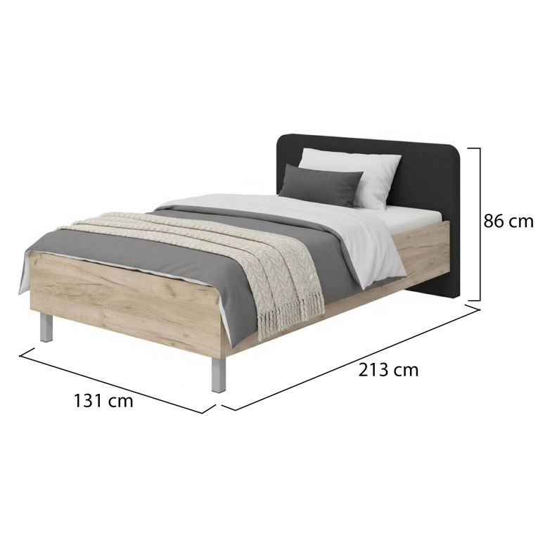 Letto Piazza e Mezza Marrone Rovere Grigio Grigio Dimensione Materasso 120x200 cm, Imbottito - Norcia