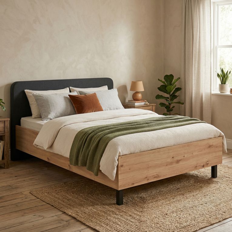 Letto Piazza e Mezza Marrone Rovere Nero Dimensione Materasso 120x200 cm, Imbottito - Norcia