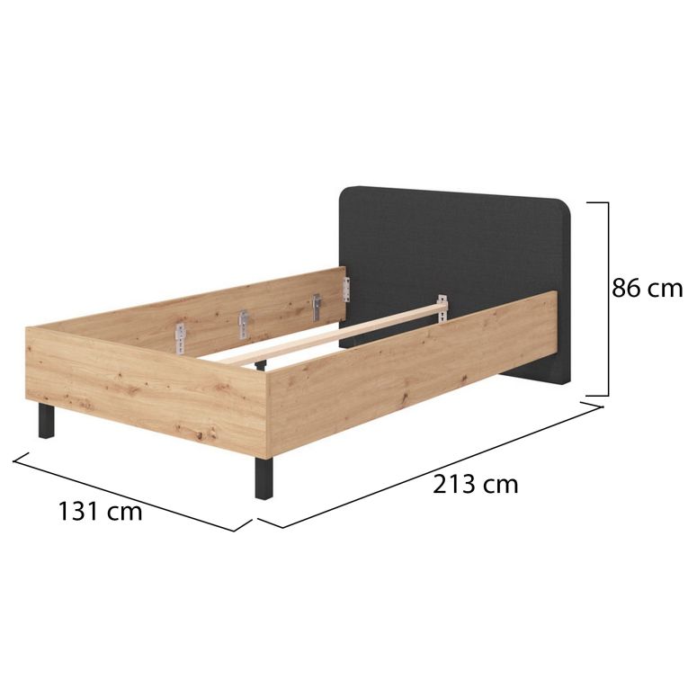 Letto Piazza e Mezza Marrone Rovere Nero Dimensione Materasso 120x200 cm, Imbottito - Norcia