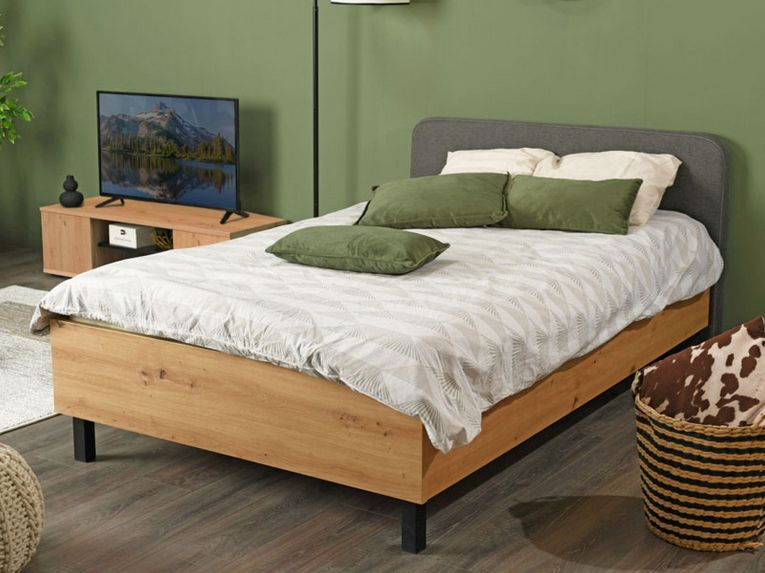 Letto Piazza e Mezza Marrone Rovere Nero Dimensione Materasso 120x200 cm, Imbottito - Norcia