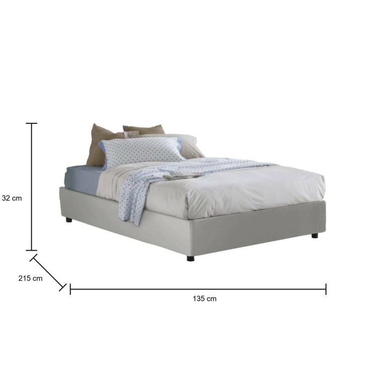 Letto piazza e mezza Martina, Letto contenitore con rivestimento in ecopelle, 100% Made in Italy, Apertura frontale, adatto per materasso Cm 120x200, Bianco