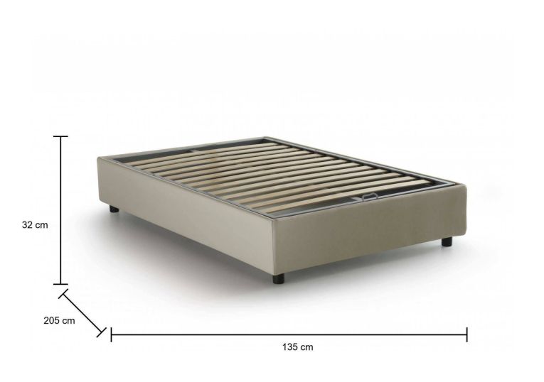 Letto piazza e mezza Nicole, Letto contenitore con rivestimento in tessuto, 100% Made in Italy, Apertura frontale, adatto per materasso Cm 120x190, Beige