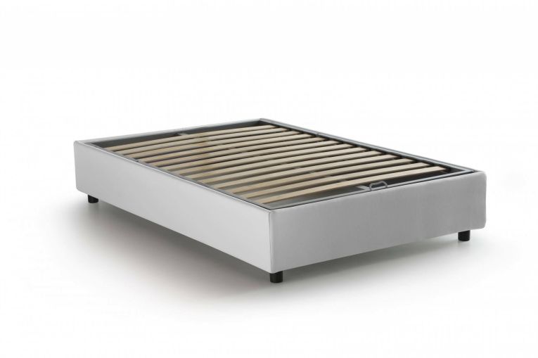 Letto piazza e mezza Nicole, Letto contenitore con rivestimento in tessuto, 100% Made in Italy, Apertura frontale, adatto per materasso Cm 120x190, Bianco