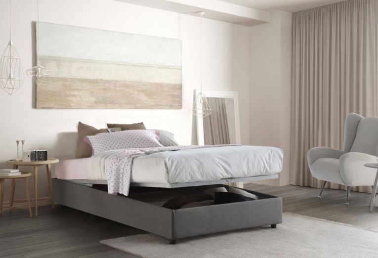 Letto piazza e mezza Nicole, Letto contenitore con rivestimento in tessuto, 100% Made in Italy, Apertura frontale, adatto per materasso Cm 120x190, Grigio