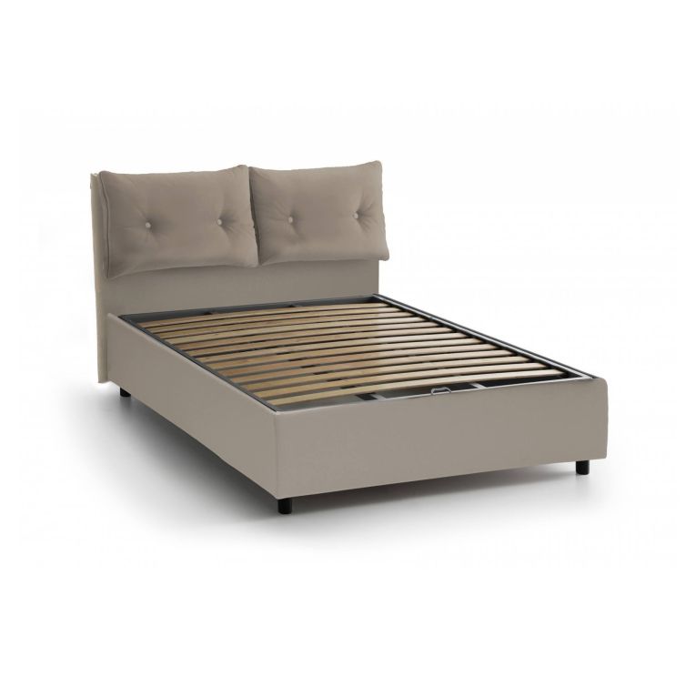 Letto piazza e mezza Noemi, Letto contenitore con rivestimento in ecopelle, 100% Made in Italy, Apertura frontale, adatto per materasso Cm 120x190, Tortora