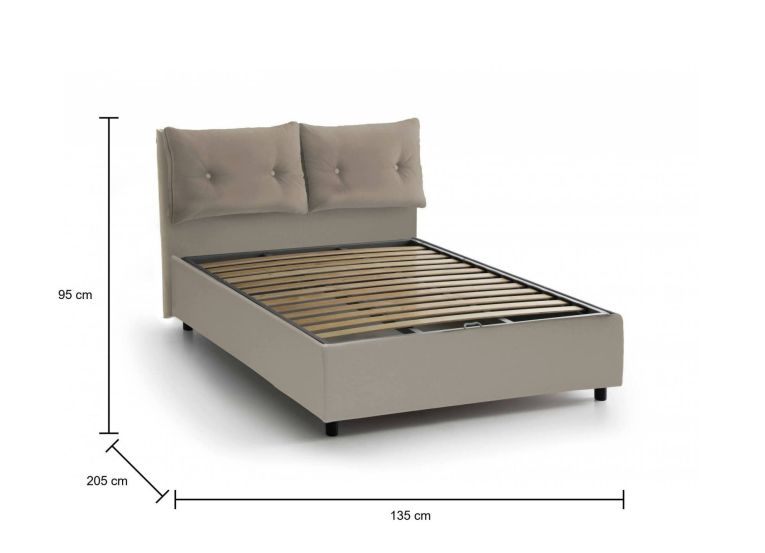 Letto piazza e mezza Noemi, Letto contenitore con rivestimento in ecopelle, 100% Made in Italy, Apertura frontale, adatto per materasso Cm 120x190, Tortora