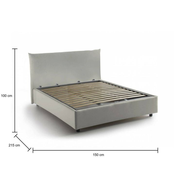 Letto piazza e mezza Ornella, Letto contenitore con rivestimento in tessuto, 100% Made in Italy, Apertura frontale, adatto per materasso Cm 120x190, Beige