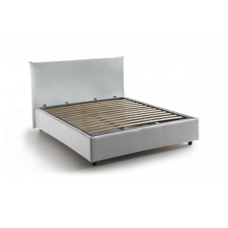 Letto piazza e mezza Ornella, Letto contenitore con rivestimento in tessuto, 100% Made in Italy, Apertura frontale, adatto per materasso Cm 120x190, Bianco