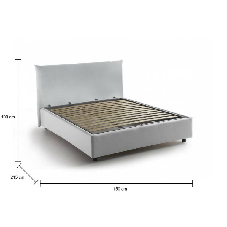 Letto piazza e mezza Ornella, Letto contenitore con rivestimento in tessuto, 100% Made in Italy, Apertura frontale, adatto per materasso Cm 120x190, Bianco
