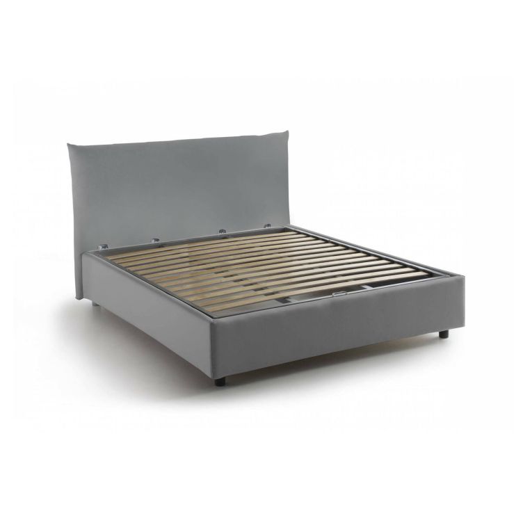 Letto piazza e mezza Ornella, Letto contenitore con rivestimento in tessuto, 100% Made in Italy, Apertura frontale, adatto per materasso Cm 120x190, Grigio