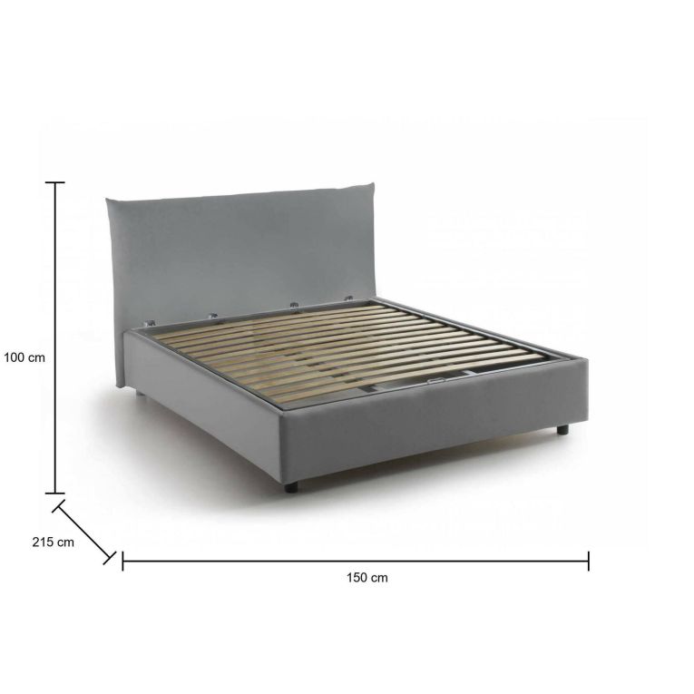 Letto piazza e mezza Ornella, Letto contenitore con rivestimento in tessuto, 100% Made in Italy, Apertura frontale, adatto per materasso Cm 120x190, Grigio