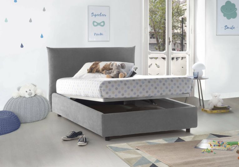 Letto piazza e mezza Ornella, Letto contenitore con rivestimento in tessuto, 100% Made in Italy, Apertura frontale, adatto per materasso Cm 120x190, Grigio