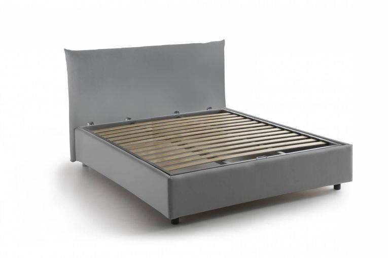 Letto piazza e mezza Ornella, Letto contenitore con rivestimento in tessuto, 100% Made in Italy, Apertura frontale, adatto per materasso Cm 120x190, Grigio