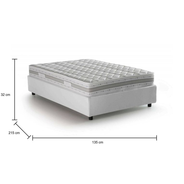 Letto piazza e mezza Rebecca, Letto contenitore con rivestimento in tessuto, 100% Made in Italy, Apertura frontale, con materasso Cm 120x200 incluso, Bianco
