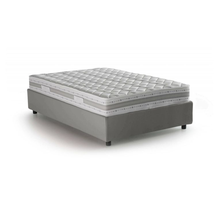 Letto piazza e mezza Rebecca, Letto contenitore con rivestimento in tessuto, 100% Made in Italy, Apertura frontale, con materasso Cm 120x200 incluso, Grigio