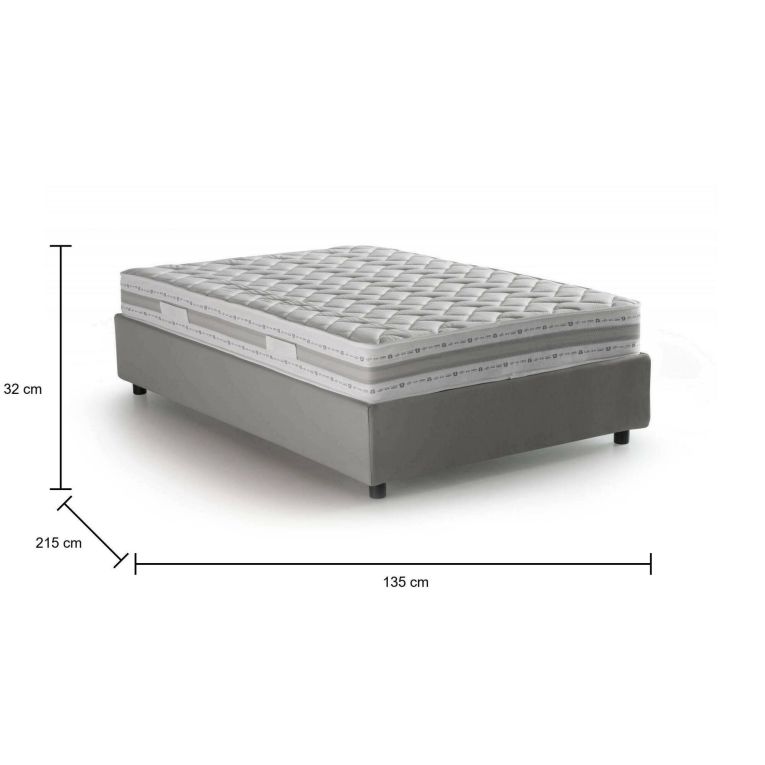 Letto piazza e mezza Rebecca, Letto contenitore con rivestimento in tessuto, 100% Made in Italy, Apertura frontale, con materasso Cm 120x200 incluso, Grigio