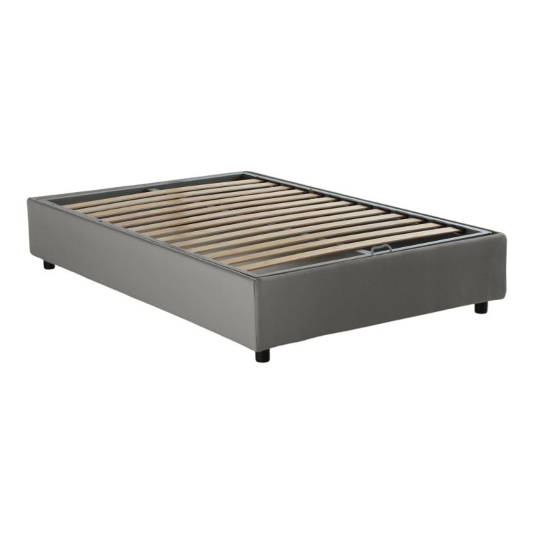 Letto piazza e mezza Rebecca, Letto contenitore con rivestimento in tessuto, 100% Made in Italy, Apertura frontale, con materasso Cm 120x200 incluso, Grigio