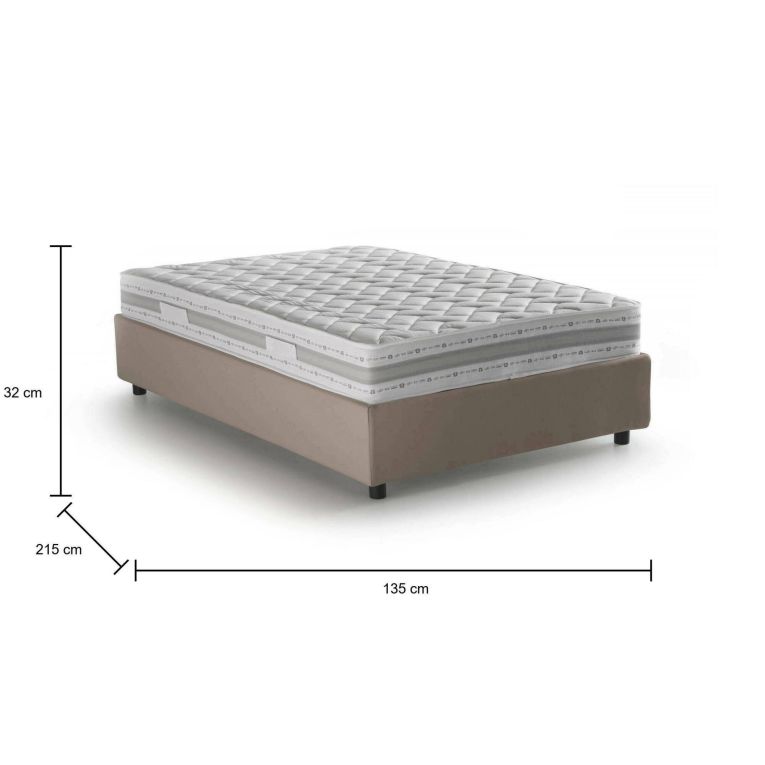 Letto piazza e mezza Rebecca, Letto contenitore con rivestimento in tessuto, 100% Made in Italy, Apertura frontale, con materasso Cm 120x200 incluso, Tortora