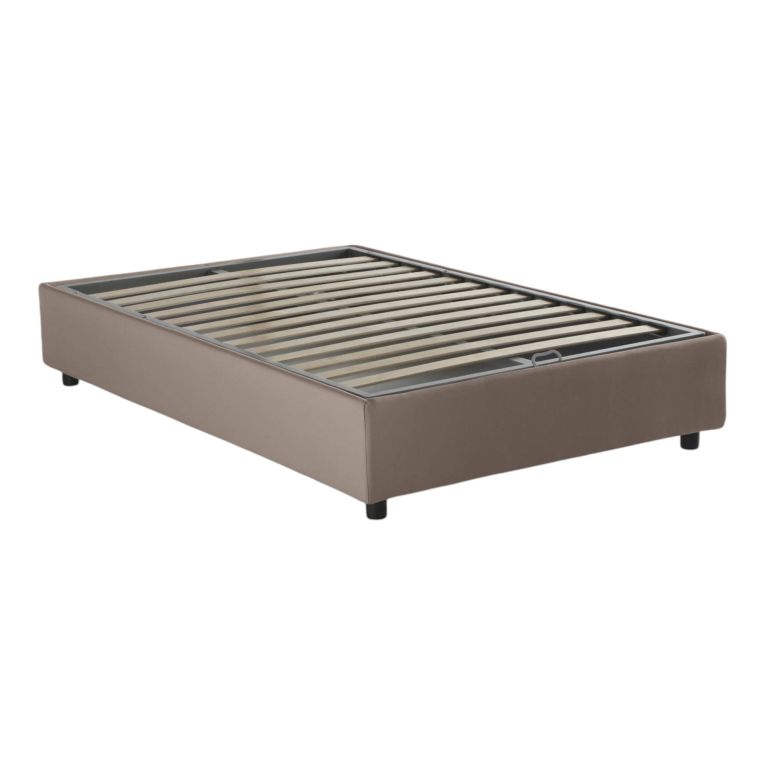 Letto piazza e mezza Rebecca, Letto contenitore con rivestimento in tessuto, 100% Made in Italy, Apertura frontale, con materasso Cm 120x200 incluso, Tortora