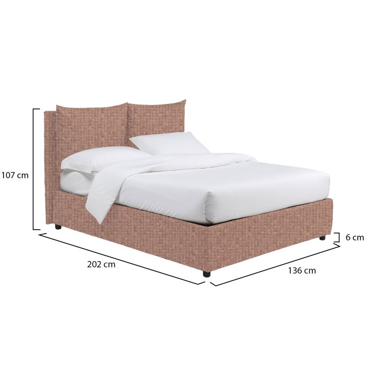Letto Piazza e Mezza Rosa Sfoderabile Contenitore, Dimensione Materasso 120x190 cm - Erchie