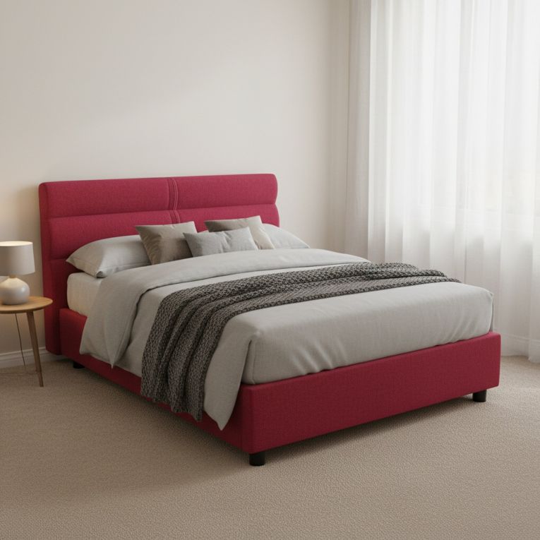 Letto Piazza e Mezza Rosso Materasso Incluso Sfoderabile, Contenitore Made in Italy - Briosco