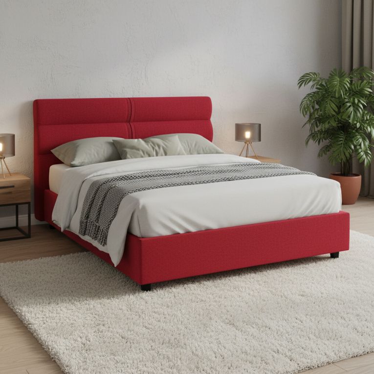 Letto Piazza e Mezza Rosso Sfoderabile Contenitore, Dimensione Materasso 120x190 cm Made in Italy - Brivio