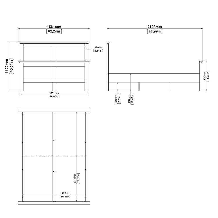 Letto piazza e mezza Umbert, 211x158 h110 cm, Grigio